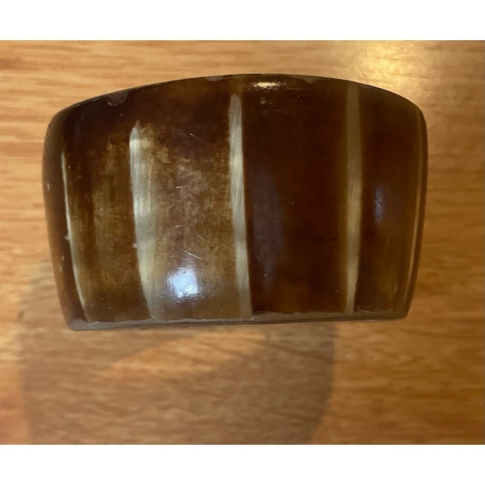 Repurposed Natural Cow Horn Brown Striped Bangle Bracelet